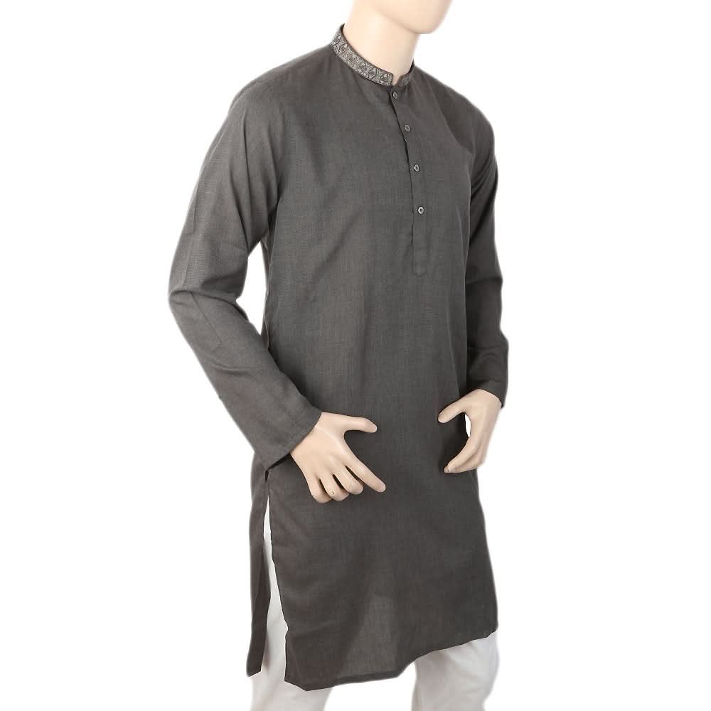 Mashriq Slim Fit Embroidered Kurta For Men - Grey, Men, Shalwar Kameez, Chase Value, Chase Value