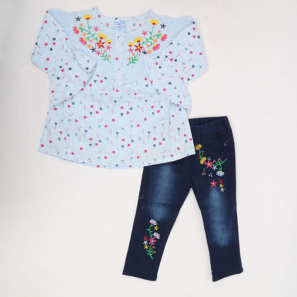 Girls Full Sleeves Suit - Light Blue, Kids, Girls Sets And Suits, Chase Value, Chase Value