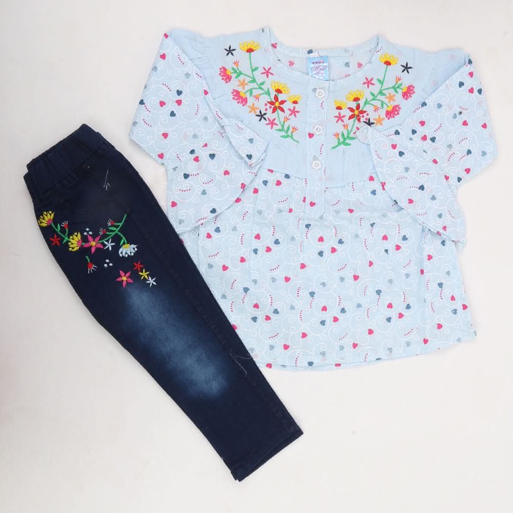 Girls Full Sleeves Suit - Light Blue, Kids, Girls Sets And Suits, Chase Value, Chase Value