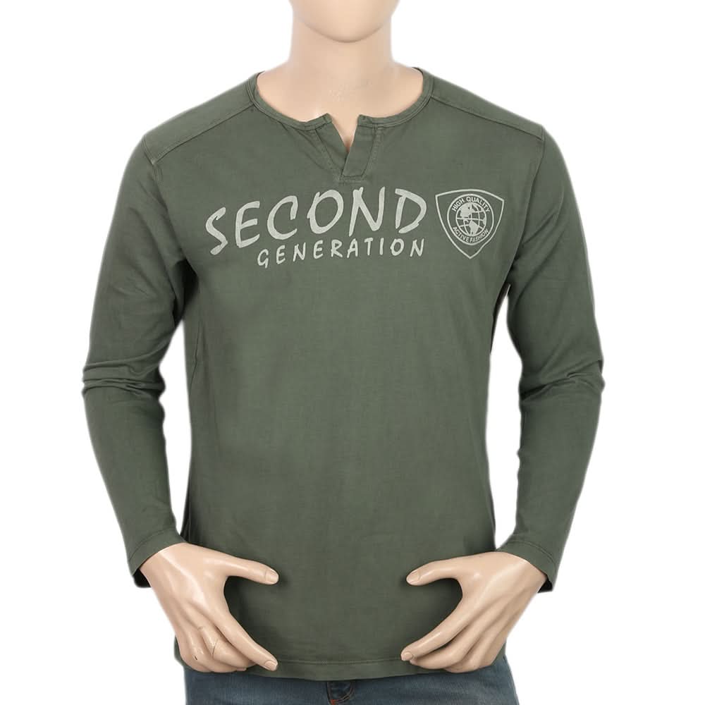 Men's Full Sleeves T-Shirt - Dark Green, Men, T-Shirts And Polos, Chase Value, Chase Value