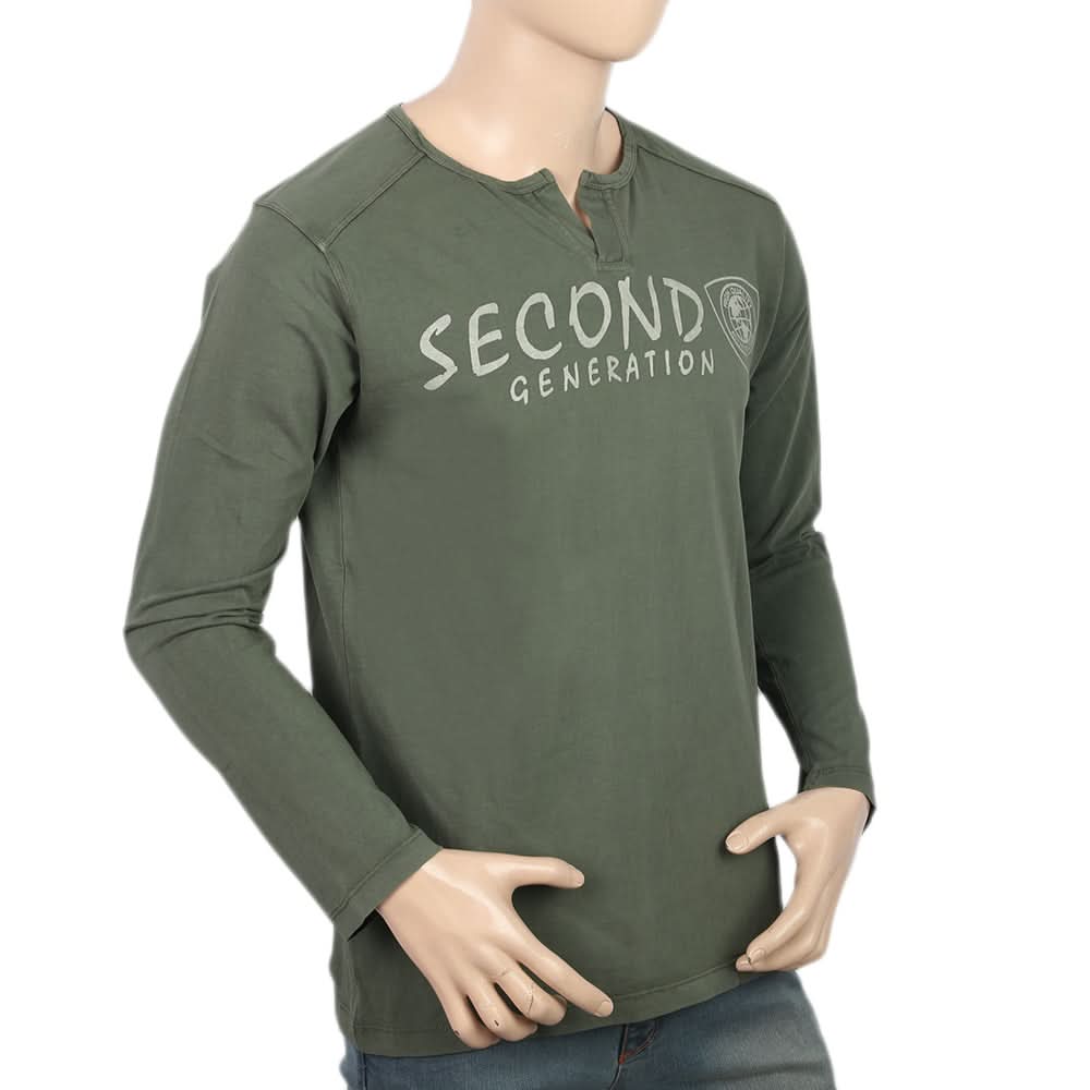 Men's Full Sleeves T-Shirt - Dark Green, Men, T-Shirts And Polos, Chase Value, Chase Value