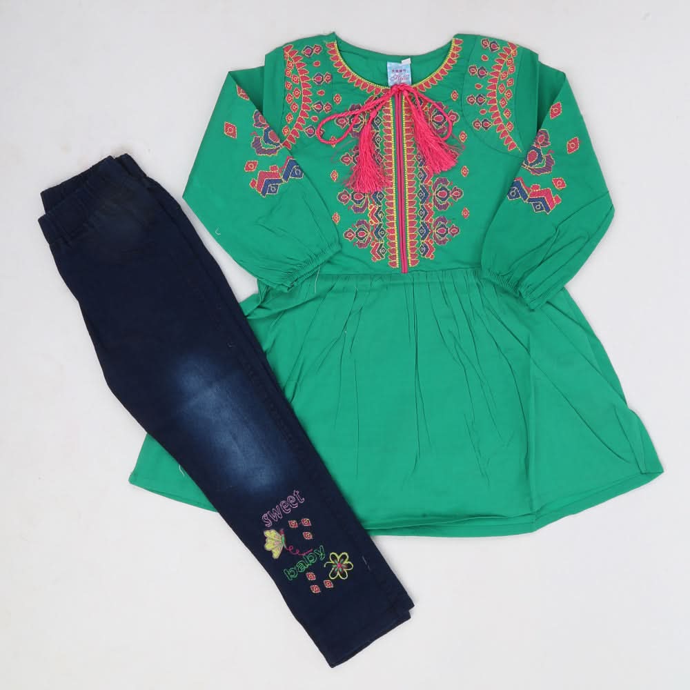 Girls Full Sleeves Suit - Green, Kids, Girls Sets And Suits, Chase Value, Chase Value
