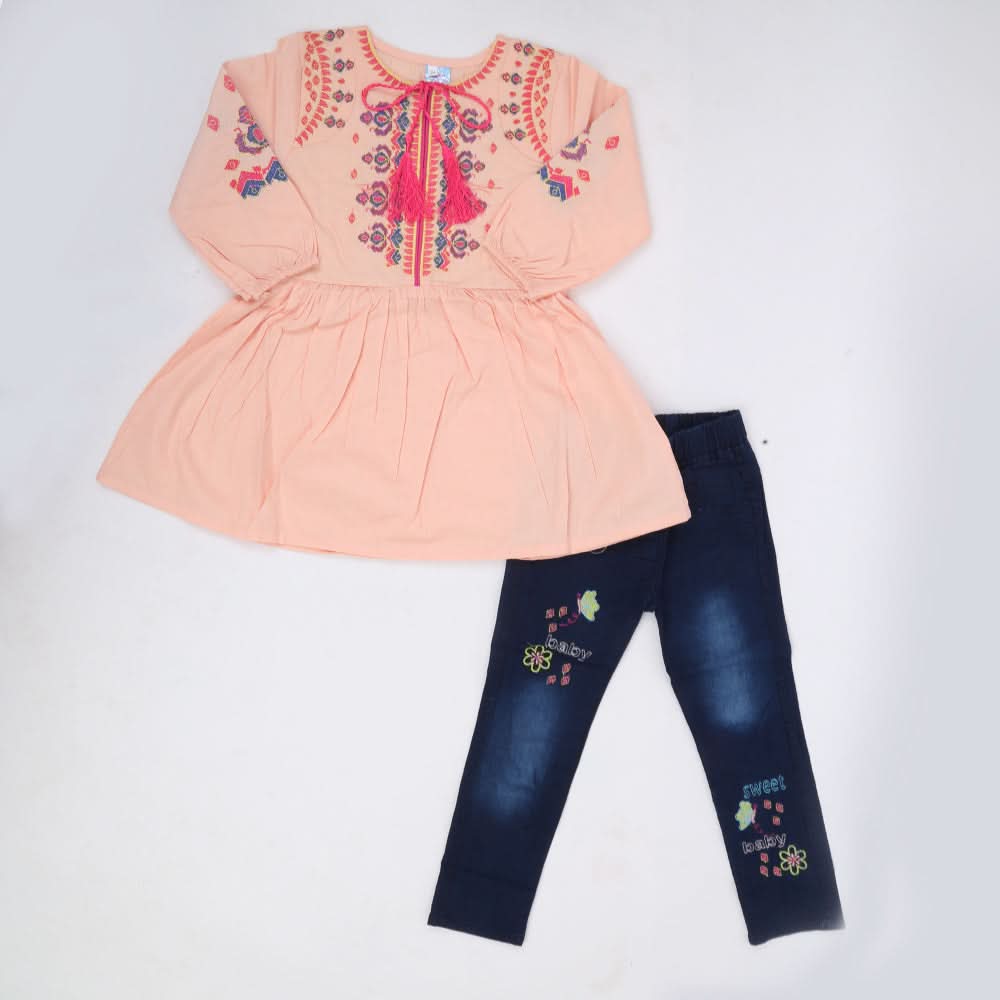 Girls Full Sleeves Suit - Peach, Kids, Girls Sets And Suits, Chase Value, Chase Value