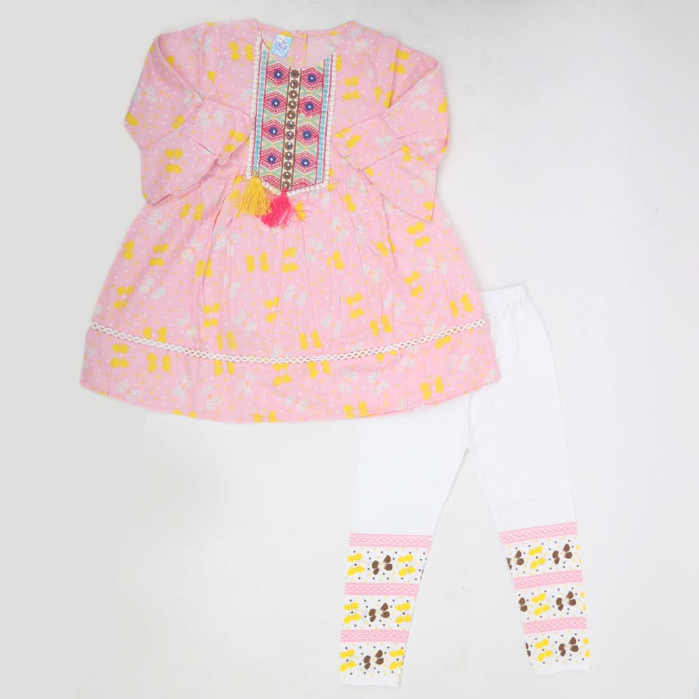 Girls Full Sleeves Tights Suit - Pink, Kids, Girls Sets And Suits, Chase Value, Chase Value