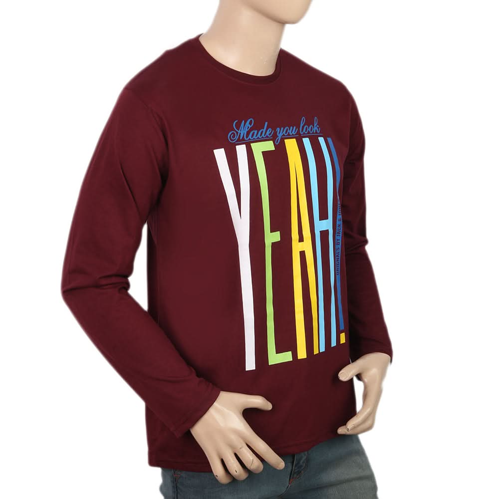 Men's Full Sleeves Printed T-Shirt - Maroon, Men, T-Shirts And Polos, Chase Value, Chase Value