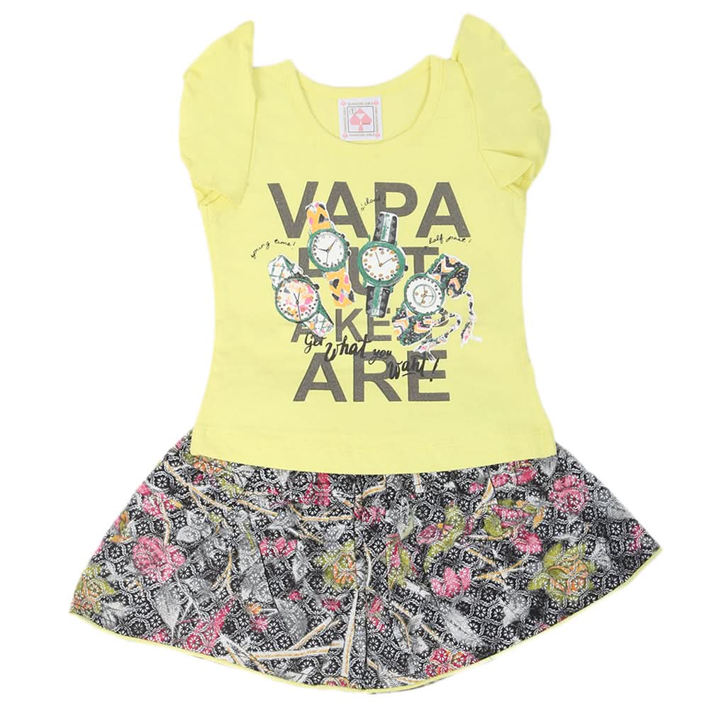 Newborn Girls Half Sleeves Suit - Yellow, Kids, New Born Girls Sets And Suits, Chase Value, Chase Value