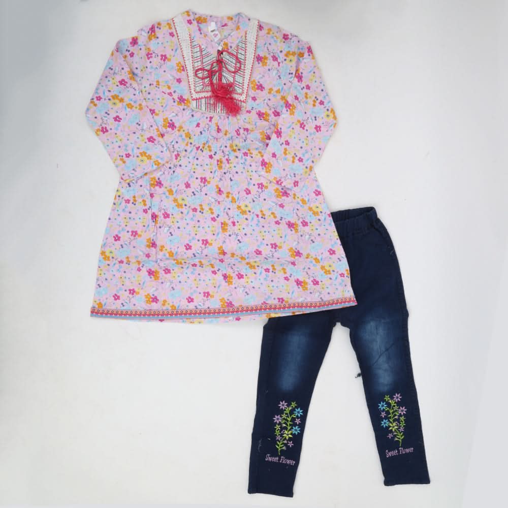 Girls 2 Pcs Embroidery Suit - Light Pink, Kids, Girls Sets And Suits, Chase Value, Chase Value