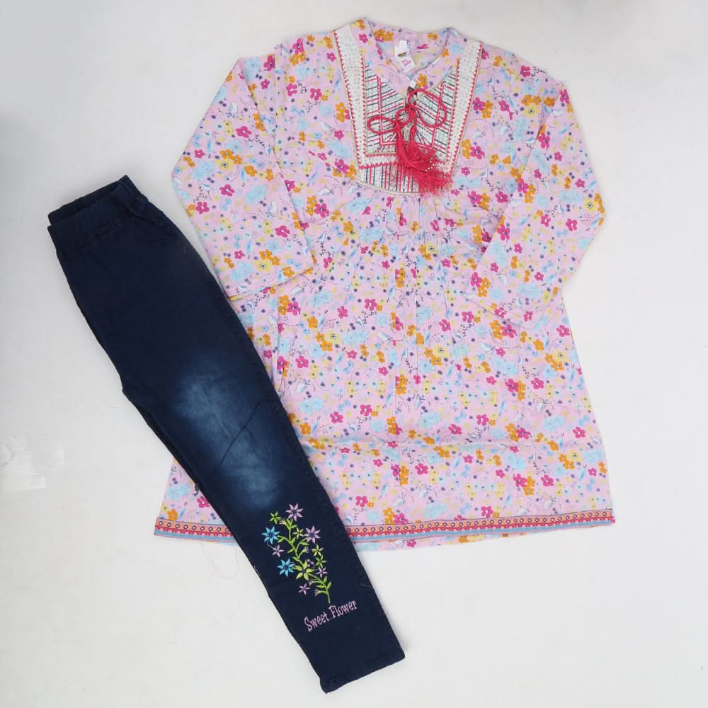 Girls 2 Pcs Embroidery Suit - Light Pink, Kids, Girls Sets And Suits, Chase Value, Chase Value