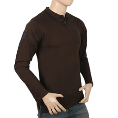 Men's Eminent CT Full Sleeves Ban-Collar T-Shirt - Choc Brown, Men, T-Shirts And Polos, Eminent, Chase Value