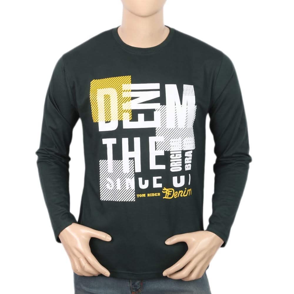 Men's Full Sleeves Printed T-Shirt - Green, Men, T-Shirts And Polos, Chase Value, Chase Value