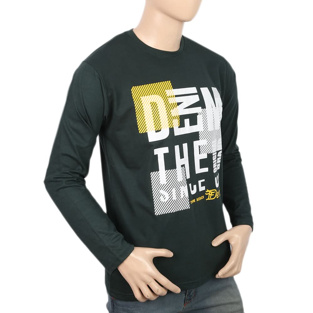 Men's Full Sleeves Printed T-Shirt - Green, Men, T-Shirts And Polos, Chase Value, Chase Value
