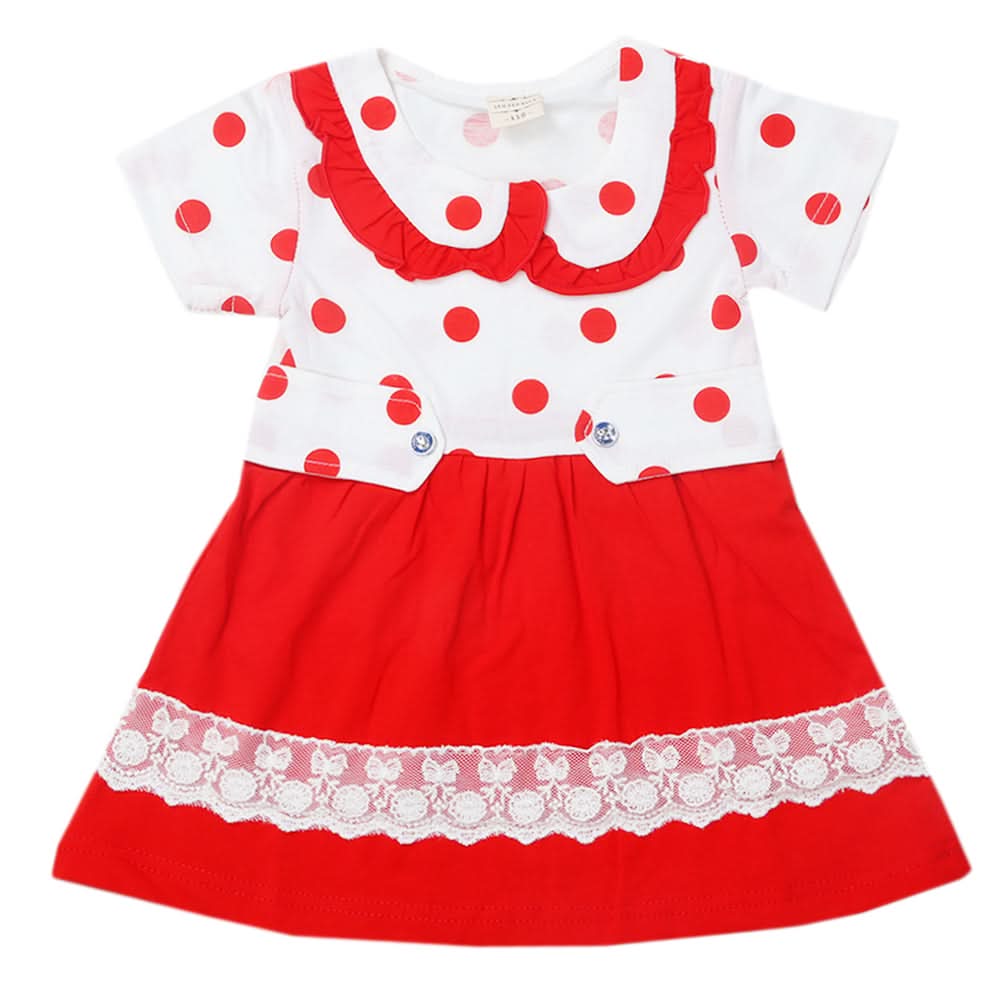 Newborn Girls Half Sleeves Frock - Red, Kids, Newborn Girls Frocks, Chase Value, Chase Value