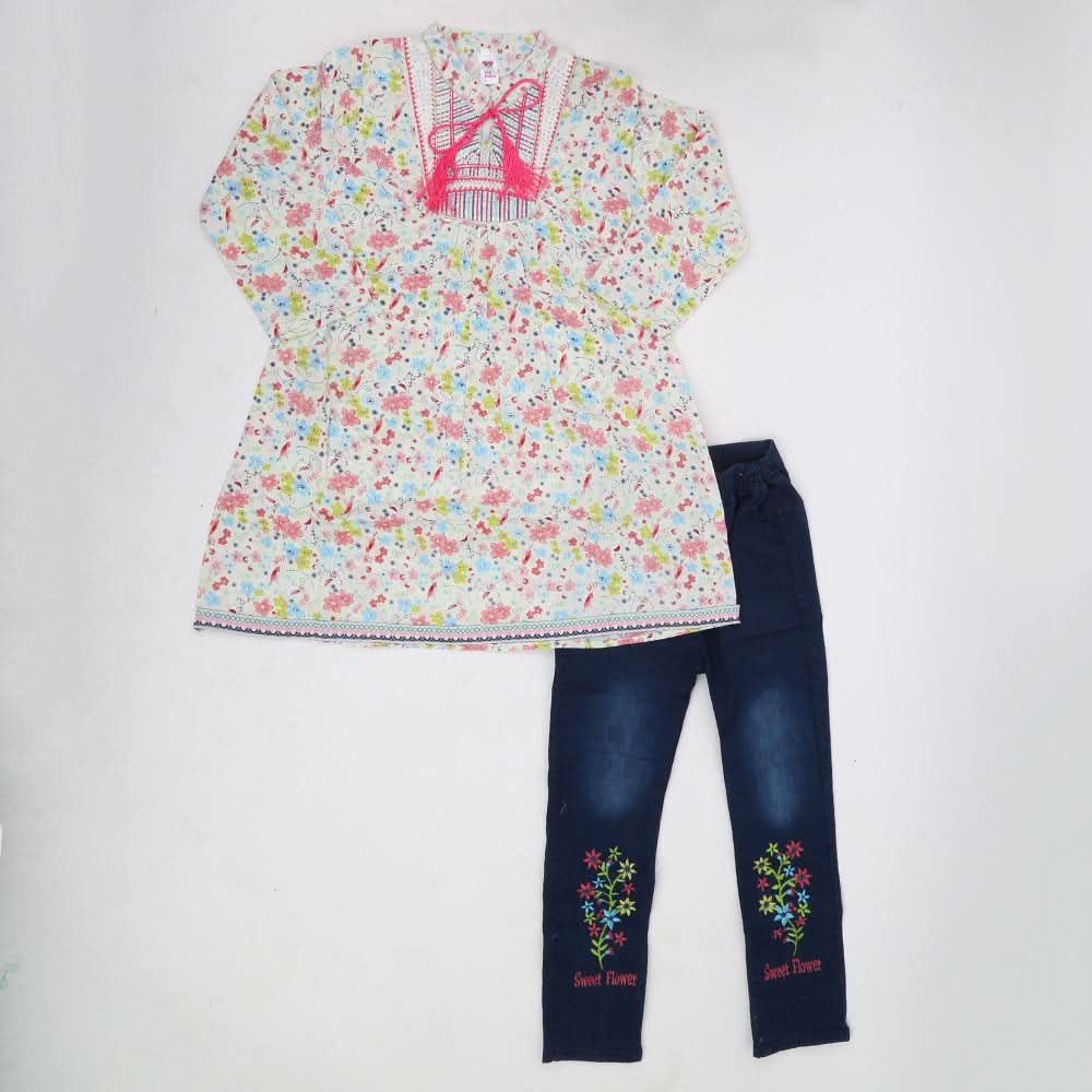 Girls 2 Pcs Embroidery Suit - Fawn, Kids, Girls Sets And Suits, Chase Value, Chase Value