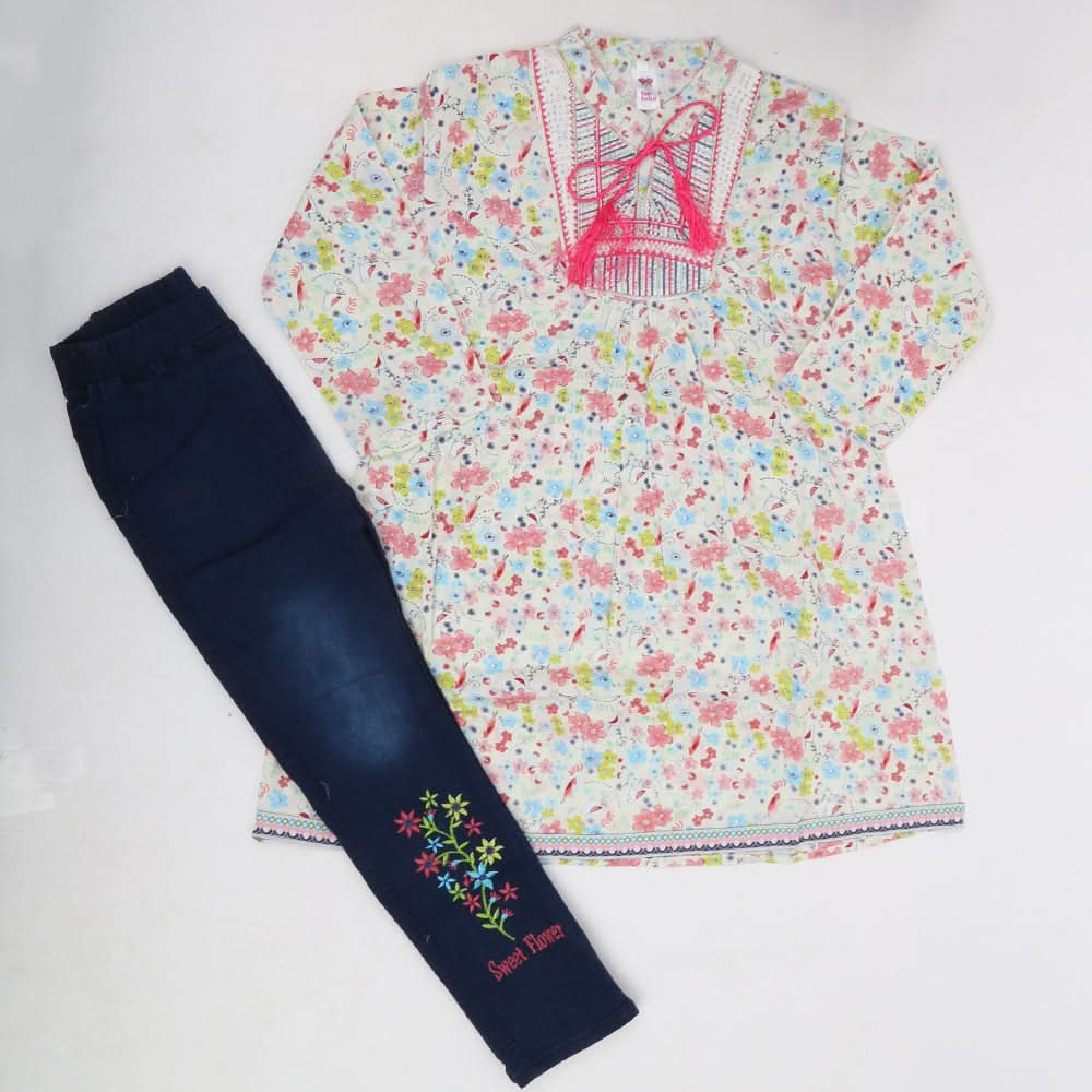 Girls 2 Pcs Embroidery Suit - Fawn, Kids, Girls Sets And Suits, Chase Value, Chase Value
