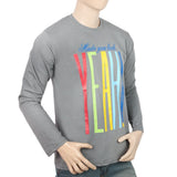 Men's Full Sleeves Printed T-Shirt - Light Grey, Men, T-Shirts And Polos, Chase Value, Chase Value