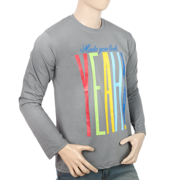 Men's Full Sleeves Printed T-Shirt - Light Grey, Men, T-Shirts And Polos, Chase Value, Chase Value