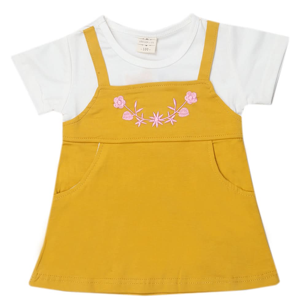 Newborn Girls Half Sleeves Frock - Mustard, Kids, Newborn Girls Frocks, Chase Value, Chase Value