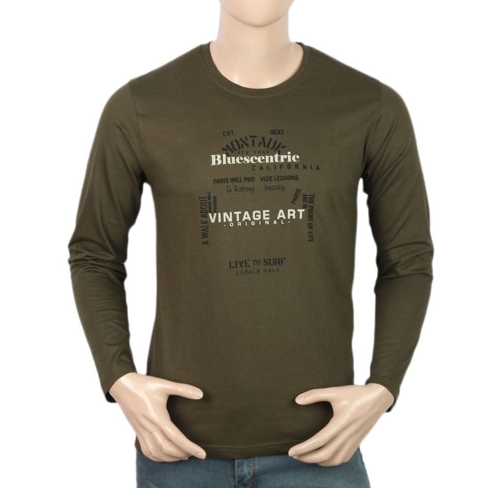 Men's Jersey Full Sleeves T-Shirt - Olive Green, Men, T-Shirts And Polos, Chase Value, Chase Value