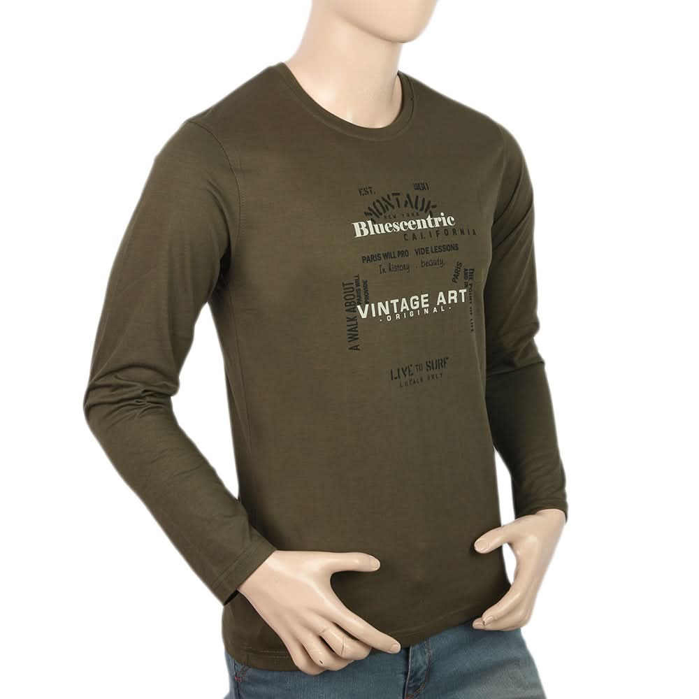 Men's Jersey Full Sleeves T-Shirt - Olive Green, Men, T-Shirts And Polos, Chase Value, Chase Value