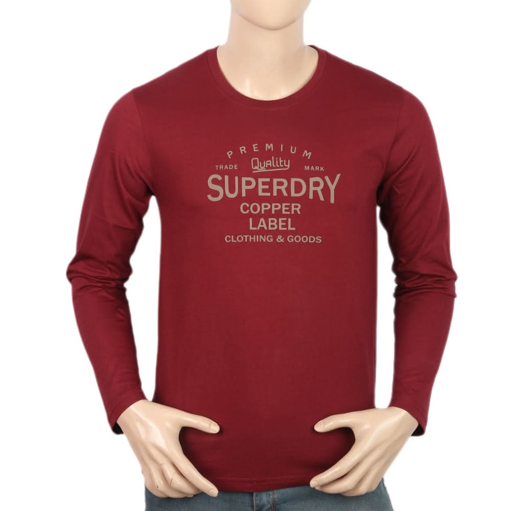 Men's Jersey Full Sleeves T-Shirt - Maroon, Men, T-Shirts And Polos, Chase Value, Chase Value