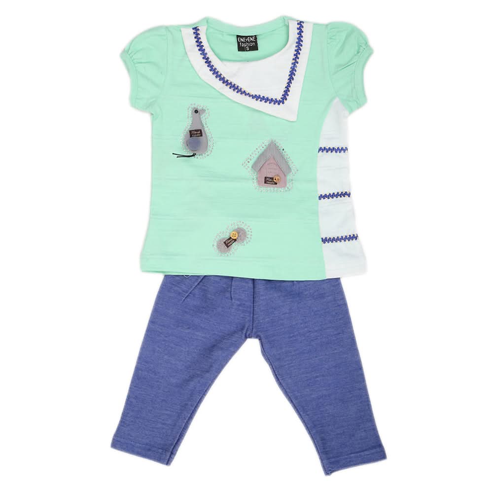 Girls Short Suit - Green, Kids, Girls Sets And Suits, Chase Value, Chase Value