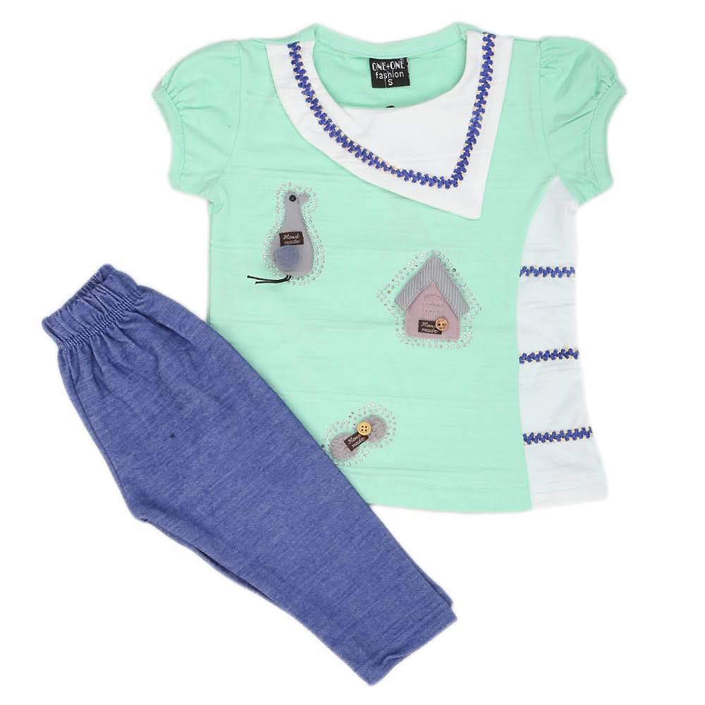 Girls Short Suit - Green, Kids, Girls Sets And Suits, Chase Value, Chase Value