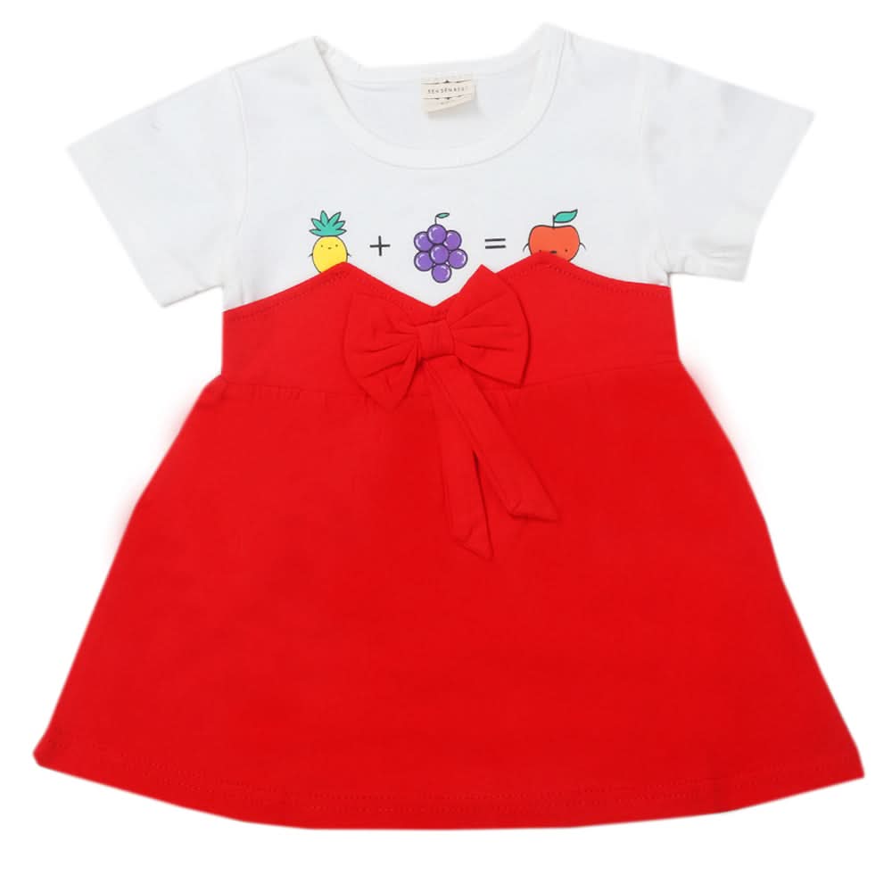 Newborn Girls Half Sleeves Frock - Red, Kids, Newborn Girls Frocks, Chase Value, Chase Value