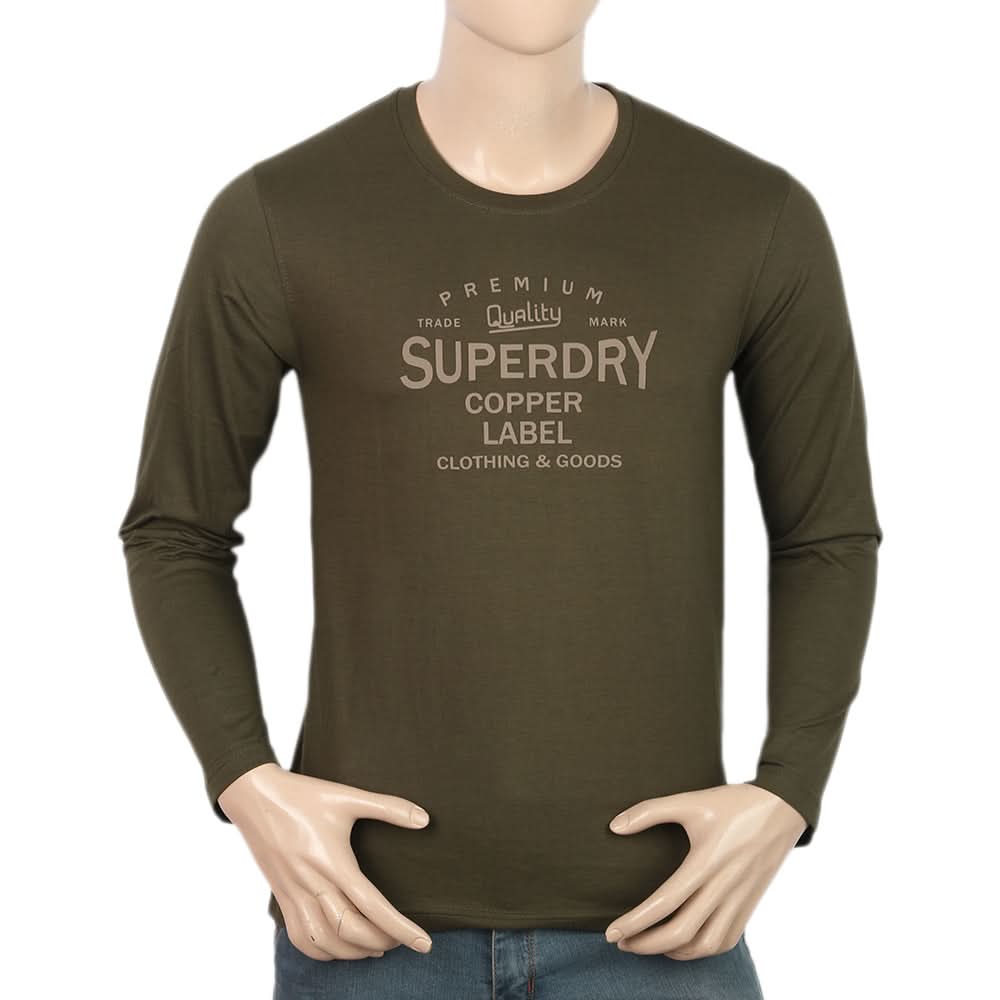 Men's Jersey Full Sleeves T-Shirt - Olive Green, Men, T-Shirts And Polos, Chase Value, Chase Value
