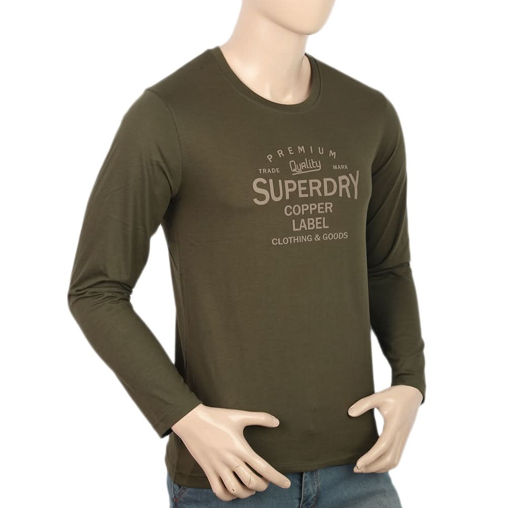 Men's Jersey Full Sleeves T-Shirt - Olive Green, Men, T-Shirts And Polos, Chase Value, Chase Value