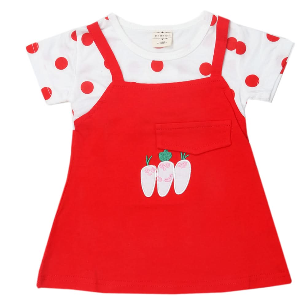 Newborn Girls Half Sleeves Frock - Red, Kids, Newborn Girls Frocks, Chase Value, Chase Value
