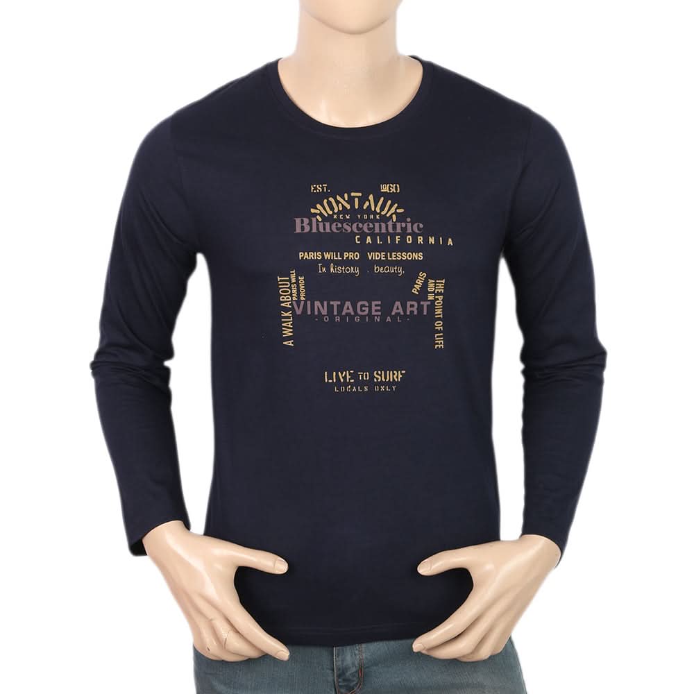 Men's Jersey Full Sleeves T-Shirt - Navy Blue, Men, T-Shirts And Polos, Chase Value, Chase Value