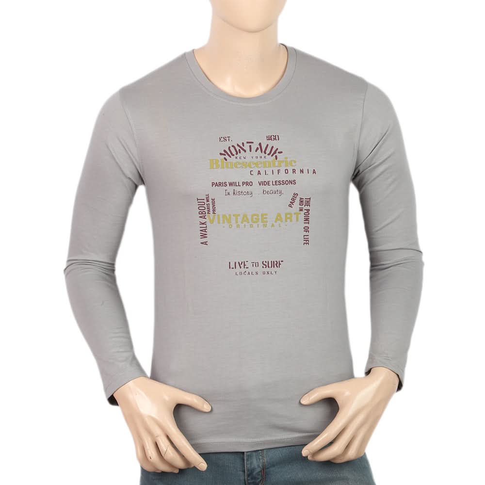 Men's Jersey Full Sleeves T-Shirt - Grey, Men, T-Shirts And Polos, Chase Value, Chase Value