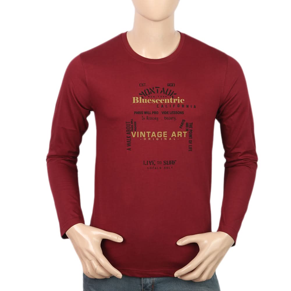 Men's Jersey Full Sleeves T-Shirt - Maroon, Men, T-Shirts And Polos, Chase Value, Chase Value