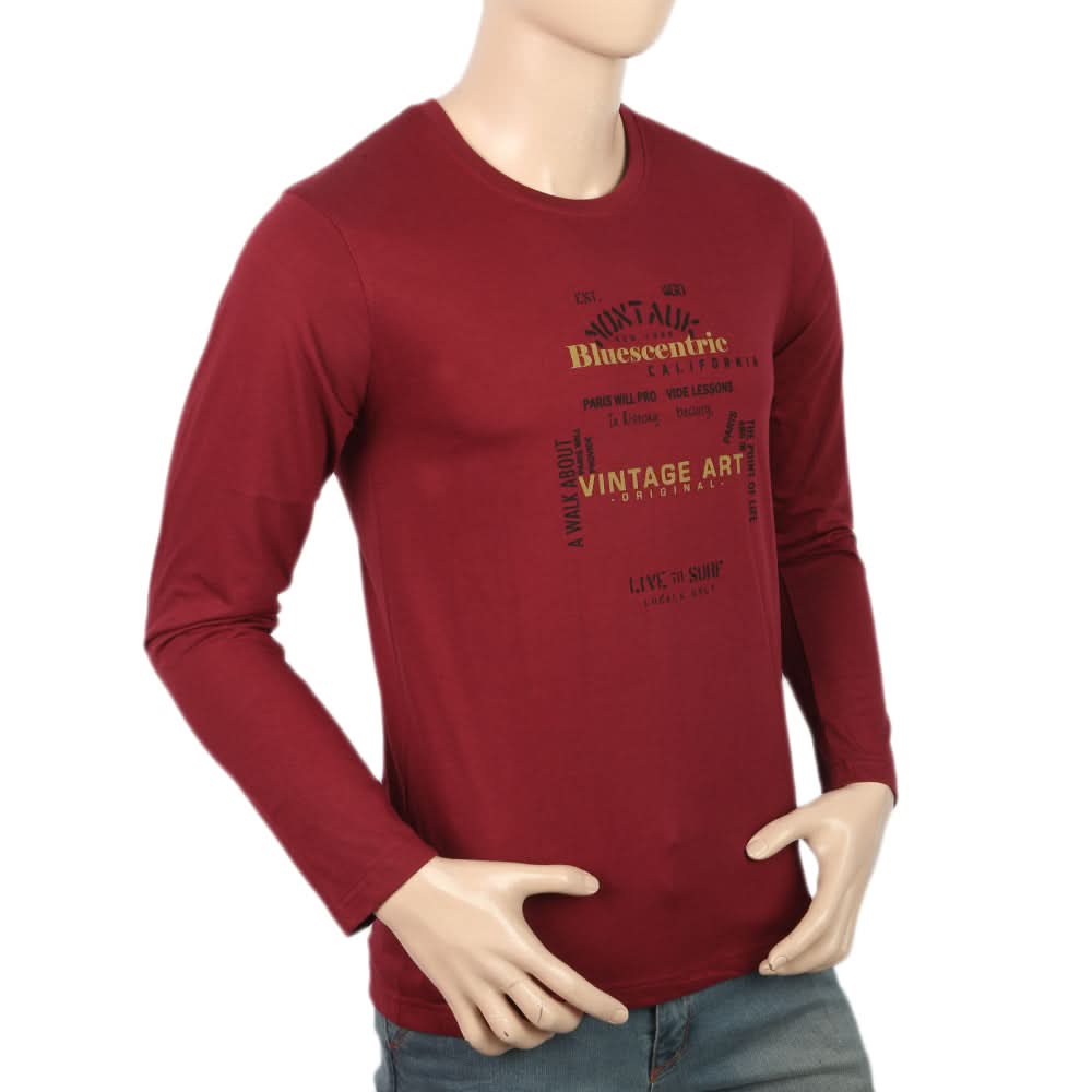 Men's Jersey Full Sleeves T-Shirt - Maroon, Men, T-Shirts And Polos, Chase Value, Chase Value