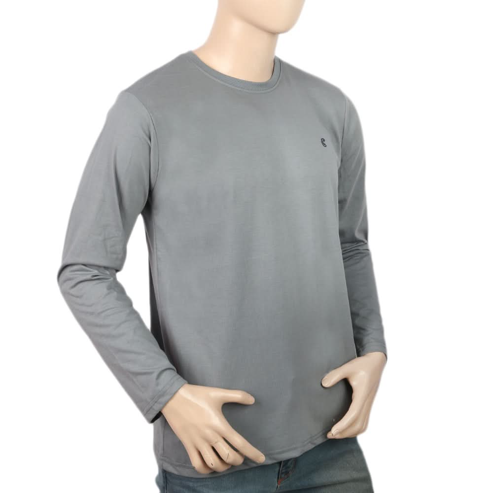 Men's Full Sleeves Logo T-Shirt - Grey, Men, T-Shirts And Polos, Chase Value, Chase Value