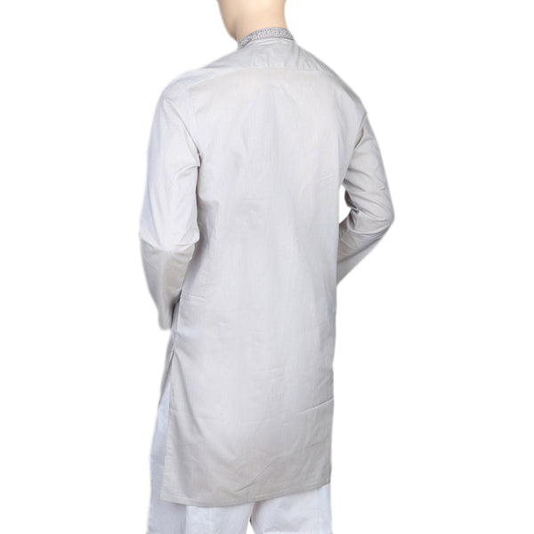 Eminent Embroidered Trim Fit Kurta For Men - Light Grey, Men, Kurtas, Chase Value, Chase Value