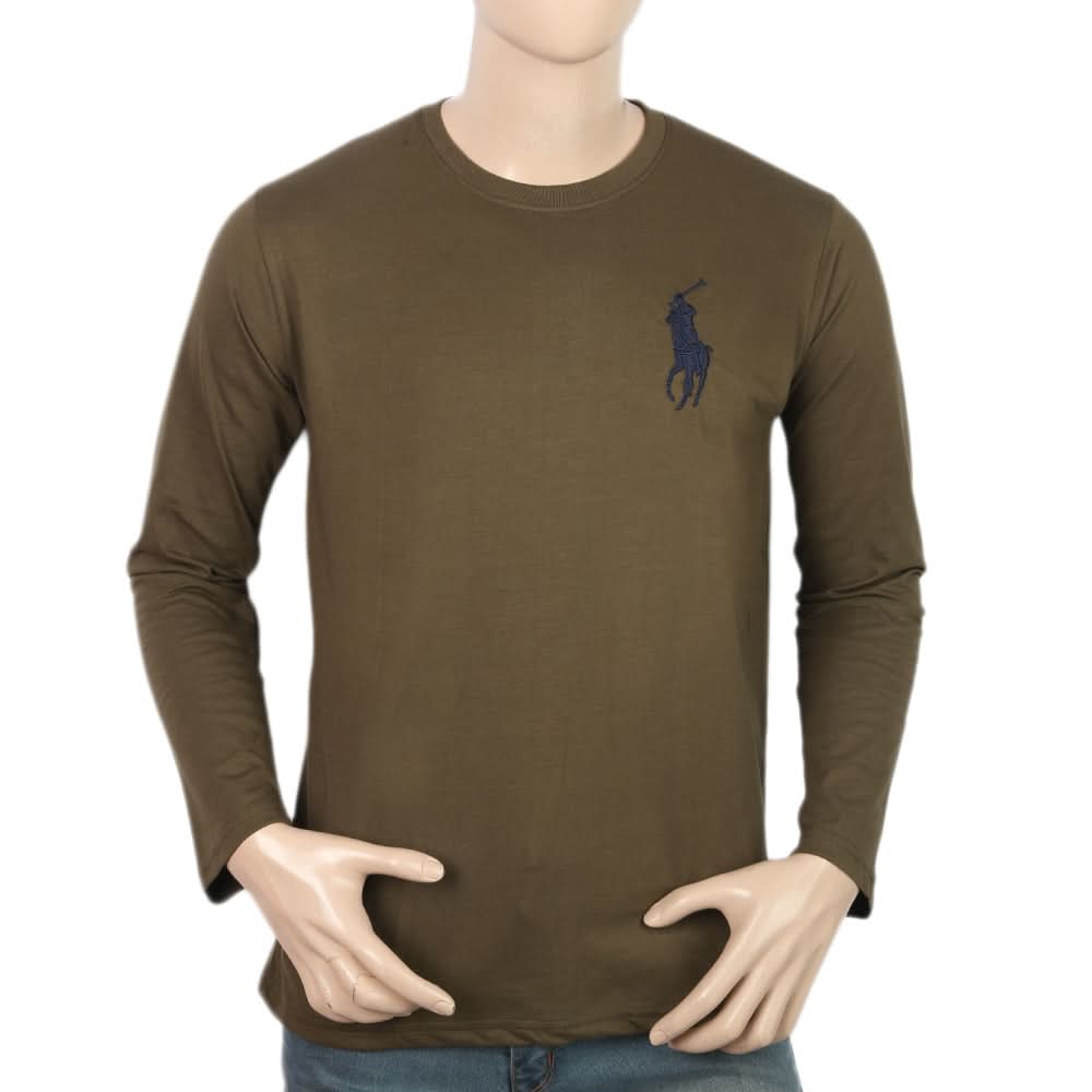Men's Full Sleeves Logo T-Shirt - Olive Green, Men, T-Shirts And Polos, Chase Value, Chase Value