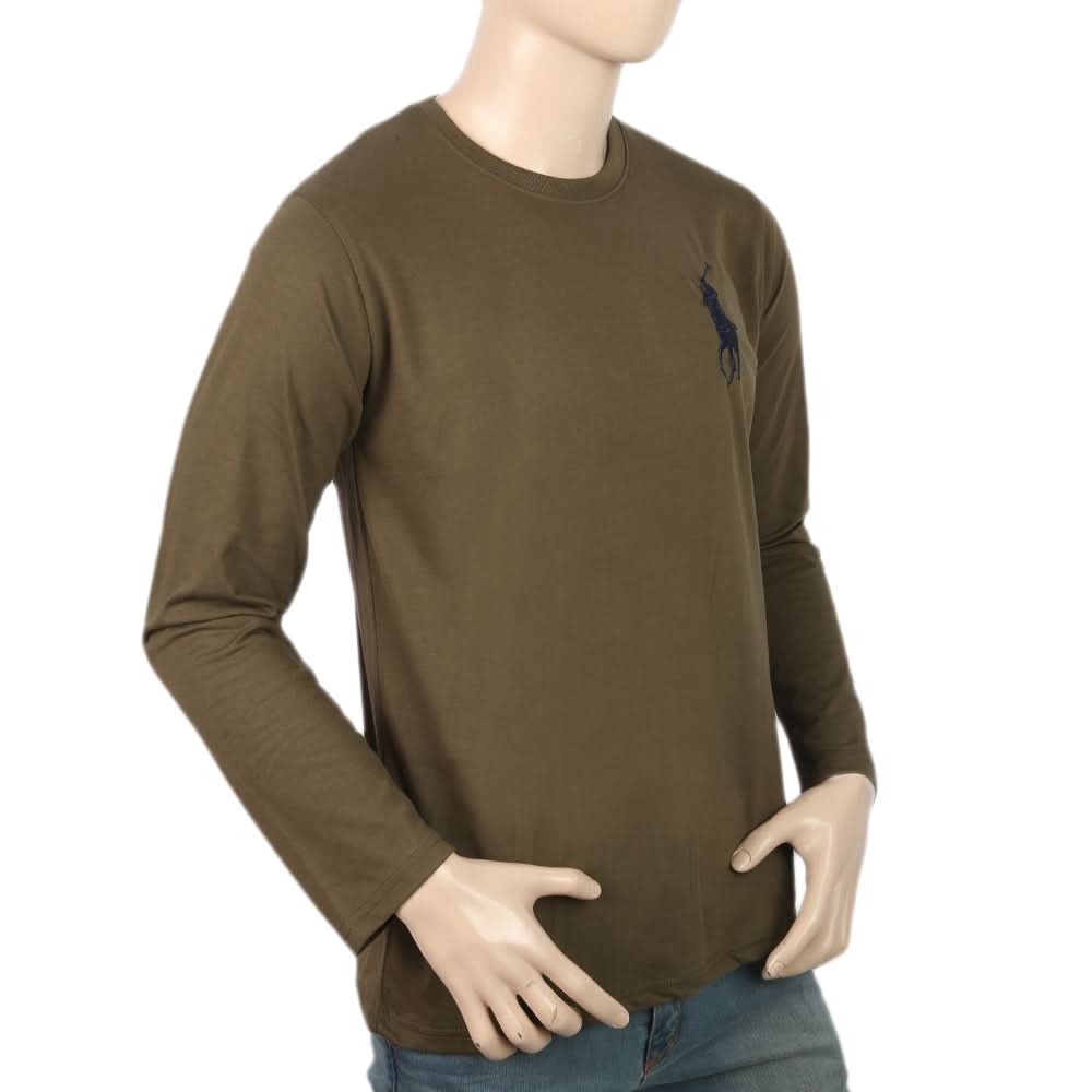 Men's Full Sleeves Logo T-Shirt - Olive Green, Men, T-Shirts And Polos, Chase Value, Chase Value