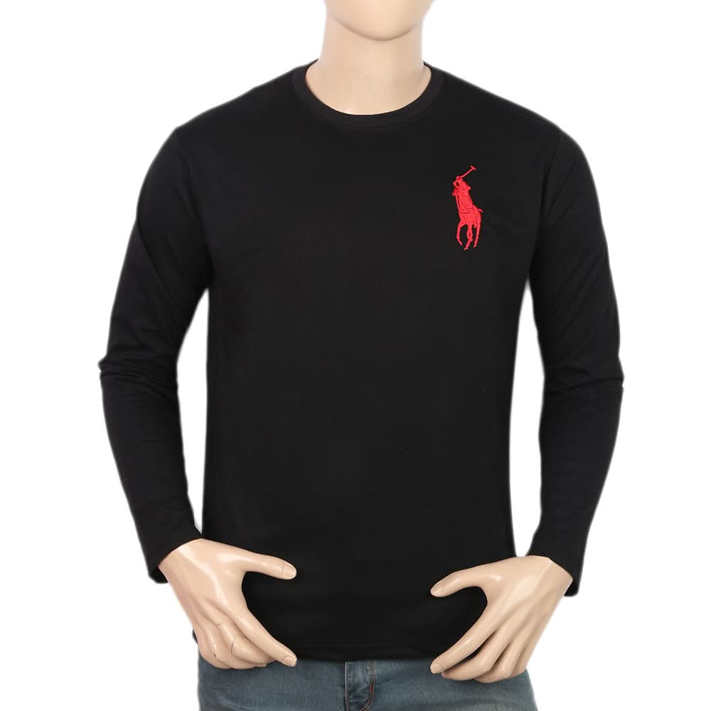 Men's Full Sleeves Logo T-Shirt - Black, Men, T-Shirts And Polos, Chase Value, Chase Value