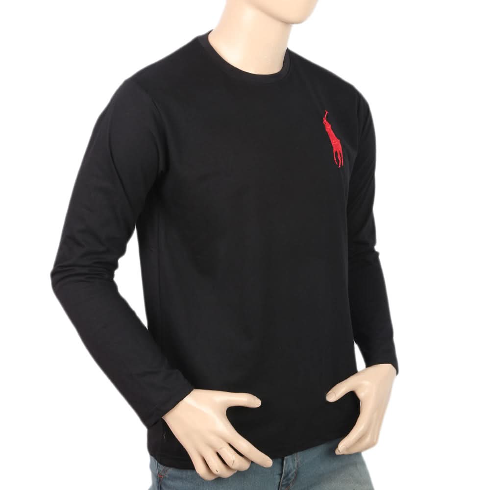 Men's Full Sleeves Logo T-Shirt - Black, Men, T-Shirts And Polos, Chase Value, Chase Value