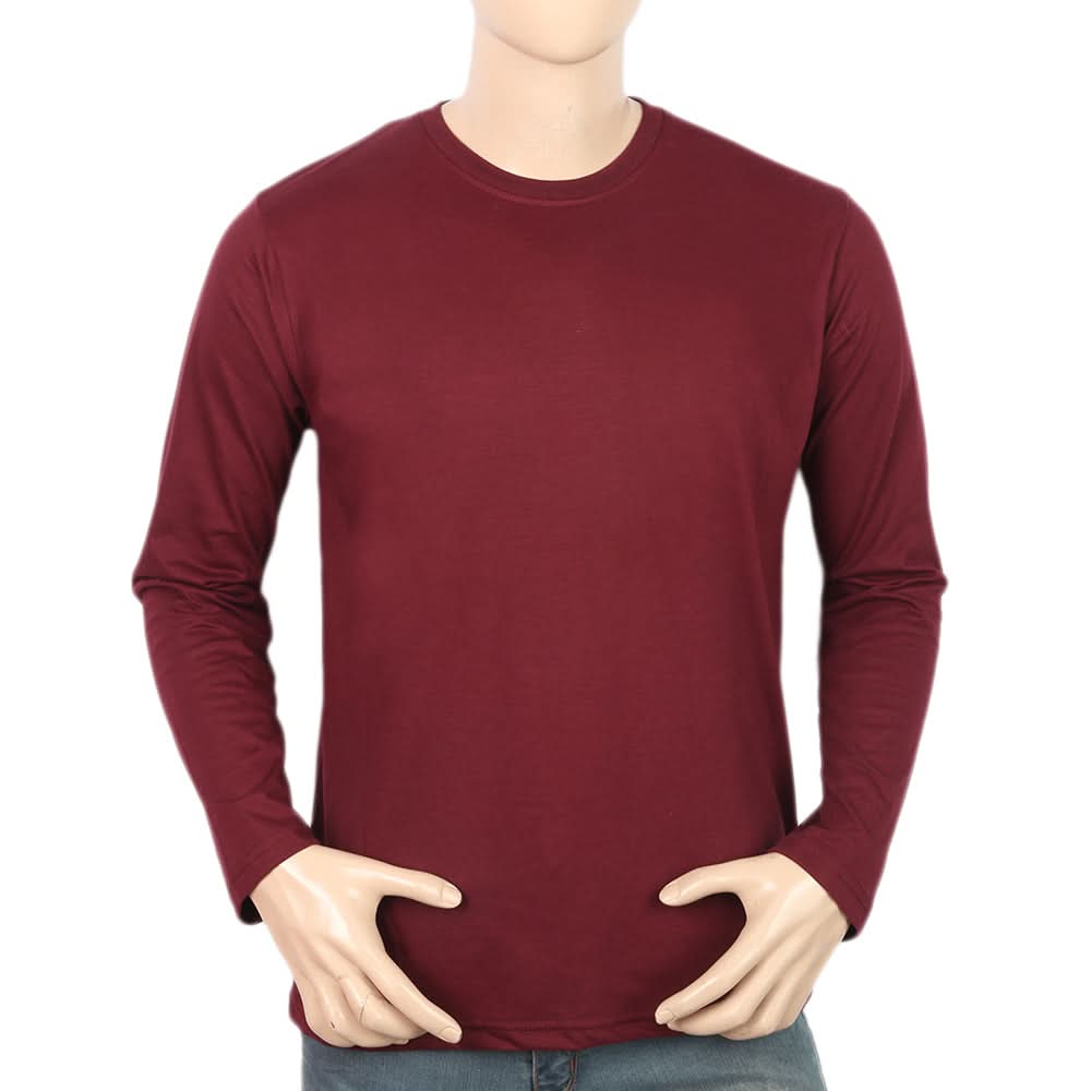 Men's Full Sleeves Logo T-Shirt - Maroon, Men, T-Shirts And Polos, Chase Value, Chase Value