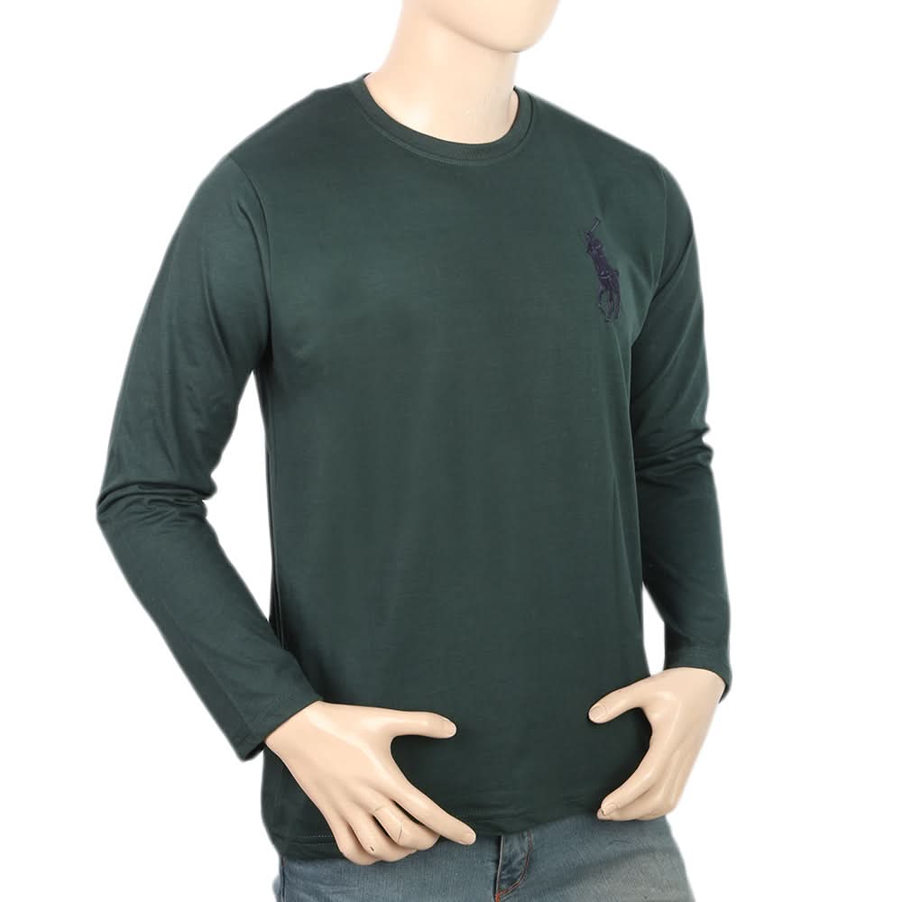 Men's Full Sleeves Logo T-Shirt - Green, Men, T-Shirts And Polos, Chase Value, Chase Value