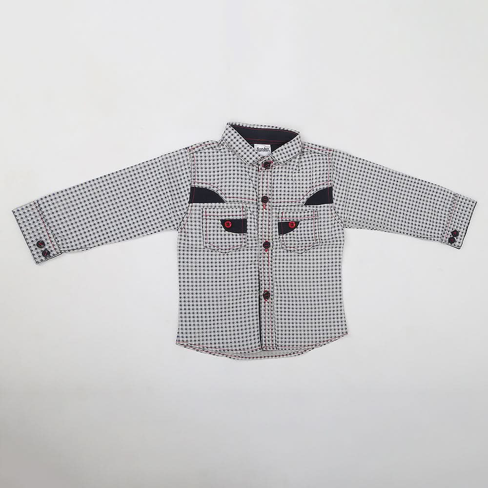 Newborn Boys Full Sleeves Printed Shirt - Grey, Kids, NB Boys Shirts And T-Shirts, Chase Value, Chase Value