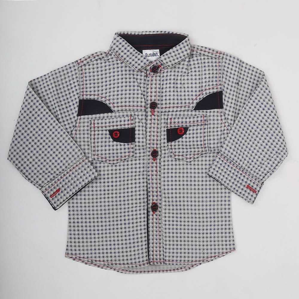 Newborn Boys Full Sleeves Printed Shirt - Grey, Kids, NB Boys Shirts And T-Shirts, Chase Value, Chase Value