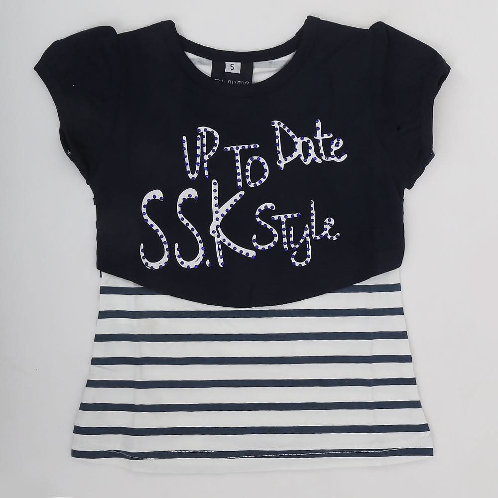 Girls Half Sleeves T-Shirt A13 - Navy Blue, Kids, Girls T-Shirts, Chase Value, Chase Value
