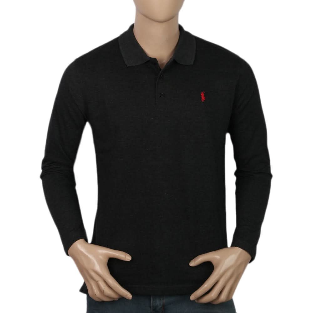 Men's Full Sleeves Plain Polo T-Shirt - Dark Grey, Men, T-Shirts And Polos, Chase Value, Chase Value