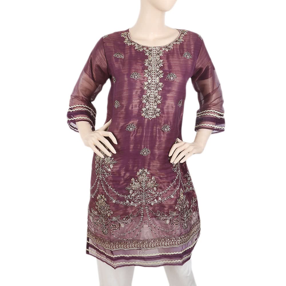 Women's Embroidered Masoori Kurti With Stone - Purple, Women, Ready Kurtis, Chase Value, Chase Value