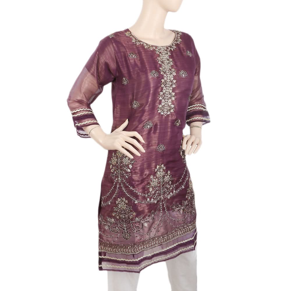 Women's Embroidered Masoori Kurti With Stone - Purple, Women, Ready Kurtis, Chase Value, Chase Value