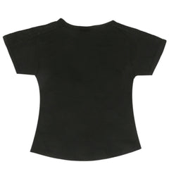 Girls Shoulder Frill & Chest T-Shirt - Black, Kids, Girls T-Shirts, Chase Value, Chase Value