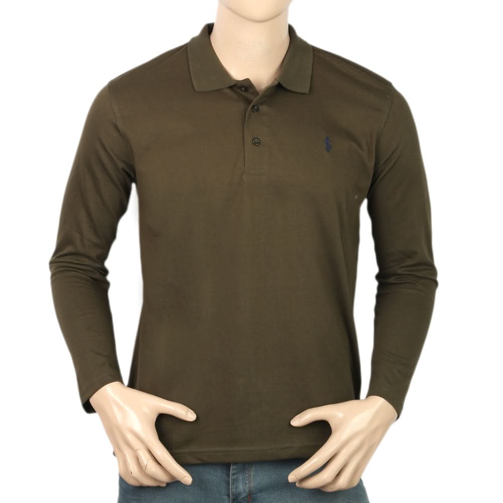 Men's Full Sleeves Plain Polo T-Shirt - Dark Green, Men's T-Shirts & Polos, Chase Value, Chase Value